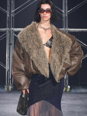 PROD Glacier Faux Fur Trim Puffer Jacket Brown