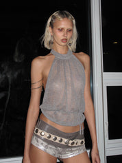 PROD gray-blue / One size / Pre-order (7-14days) HALO Sheer Halter Backless Top
