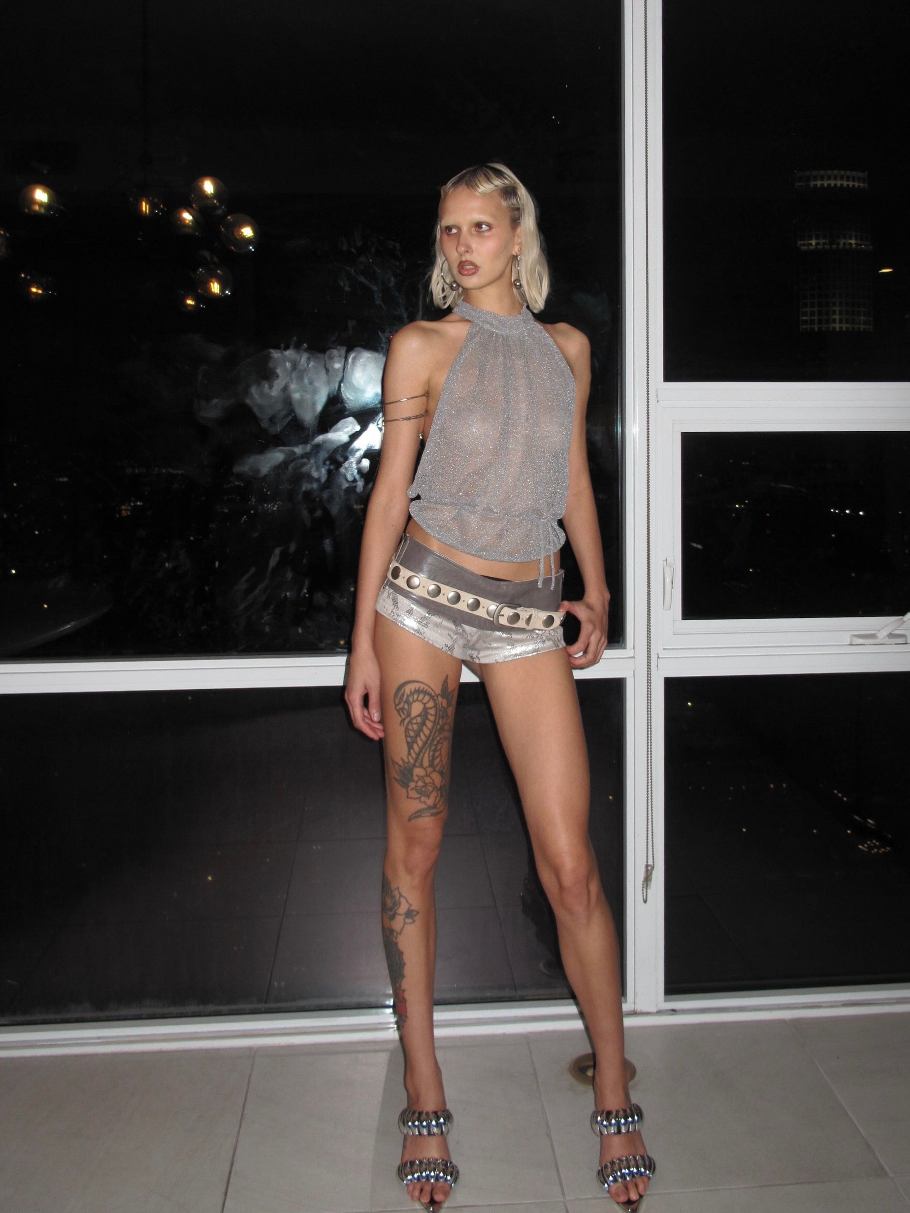 PROD gray-blue / One size / Pre-order (7-14days) HALO Sheer Halter Backless Top