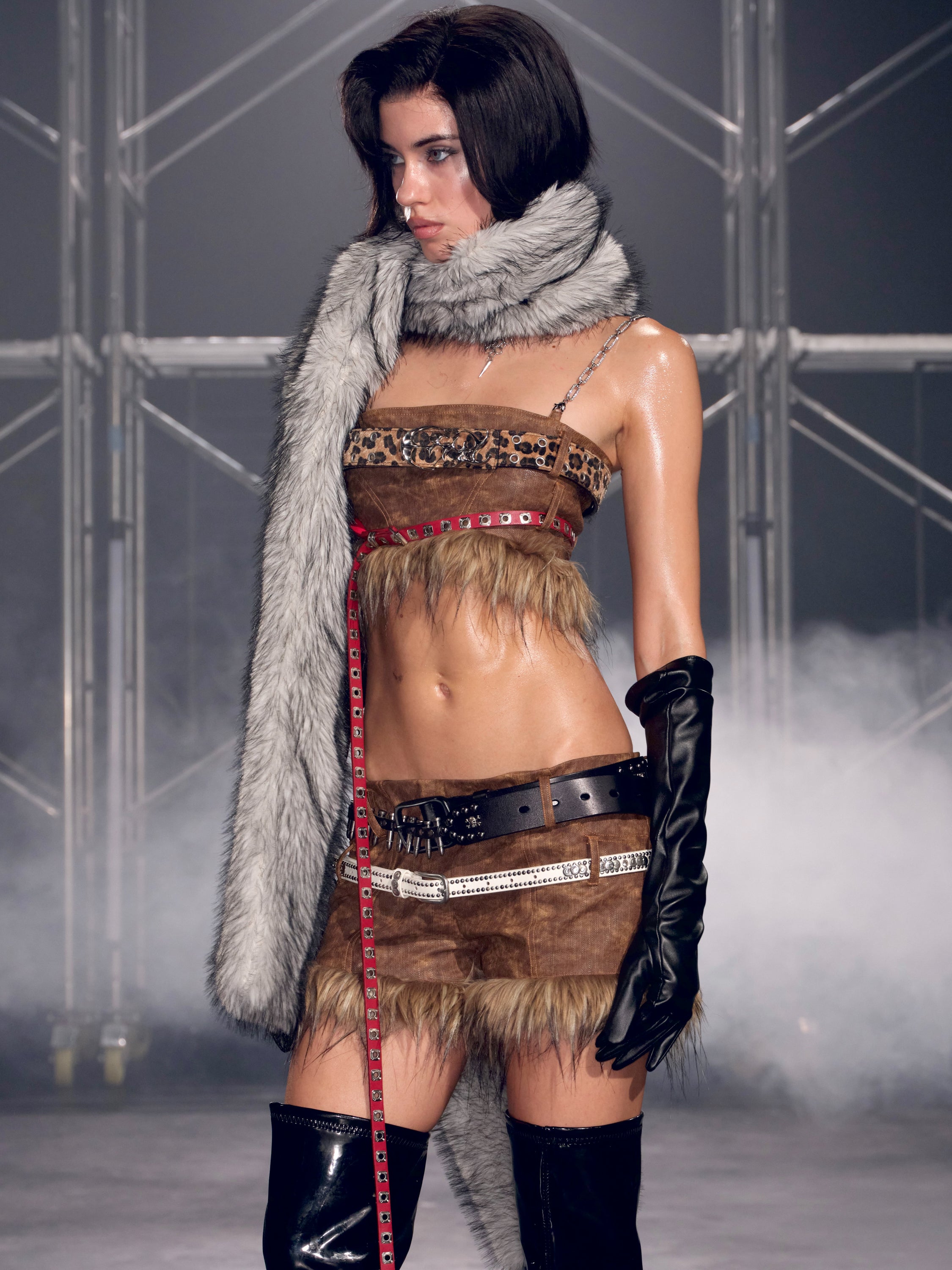 PROD Gray / One size / In-stock Nyra Faux Fur Extra Long Scarf Gray