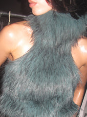 PROD green blue / One size / In-stock Lilith Faux Fur High Neck Top (With Belts)