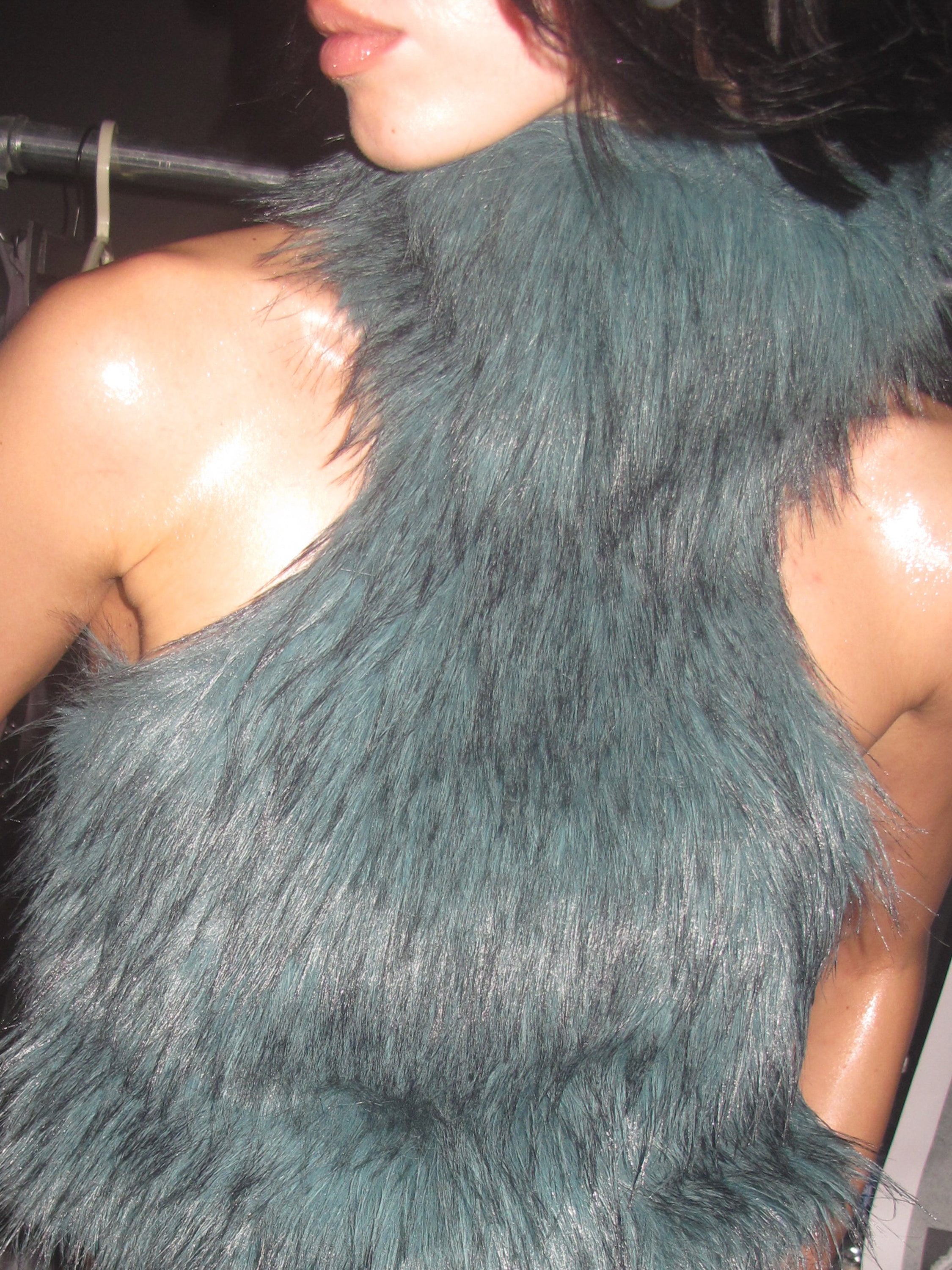 PROD green blue / One size / In-stock Lilith Faux Fur High Neck Top (With Belts)