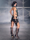 PROD green blue / One size / In-stock Lilith Faux Fur High Neck Top (With Belts)
