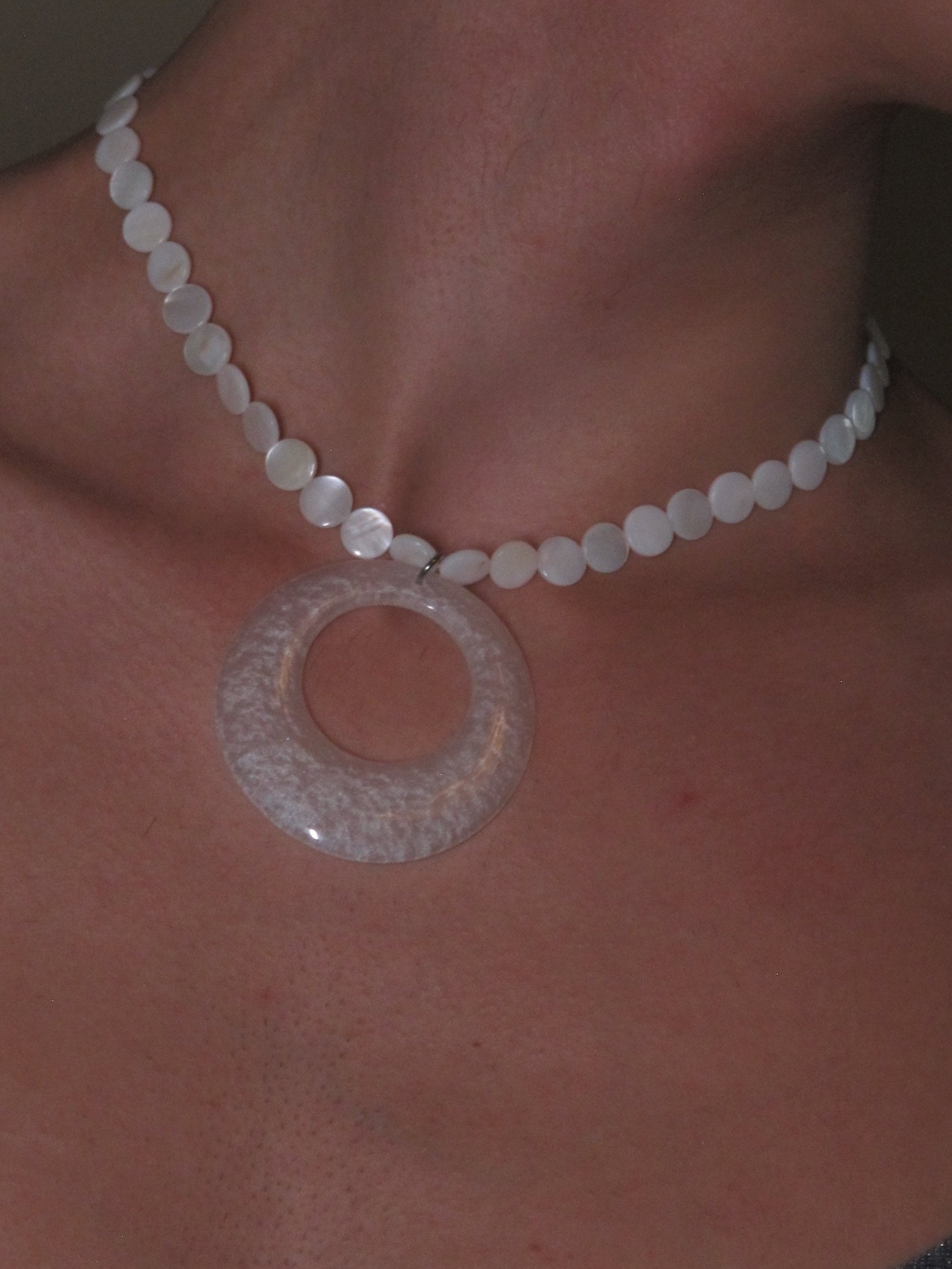 PROD Halo Beaded Circle Pendant Necklace /White
