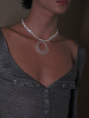 PROD Halo Beaded Circle Pendant Necklace /White