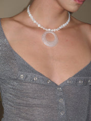 PROD Halo Beaded Circle Pendant Necklace /White