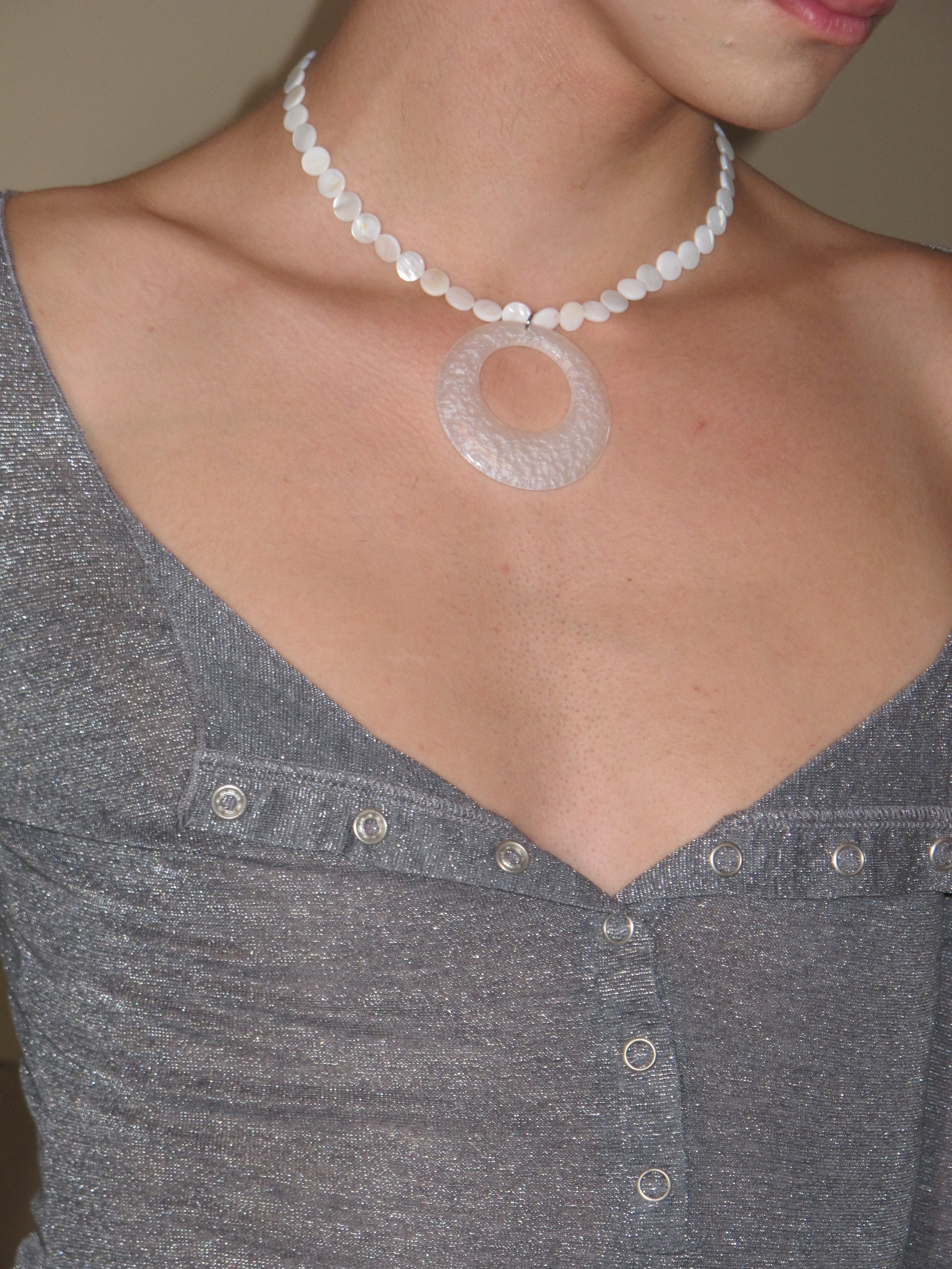 PROD Halo Beaded Circle Pendant Necklace /White