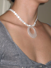 PROD Halo Beaded Circle Pendant Necklace /White