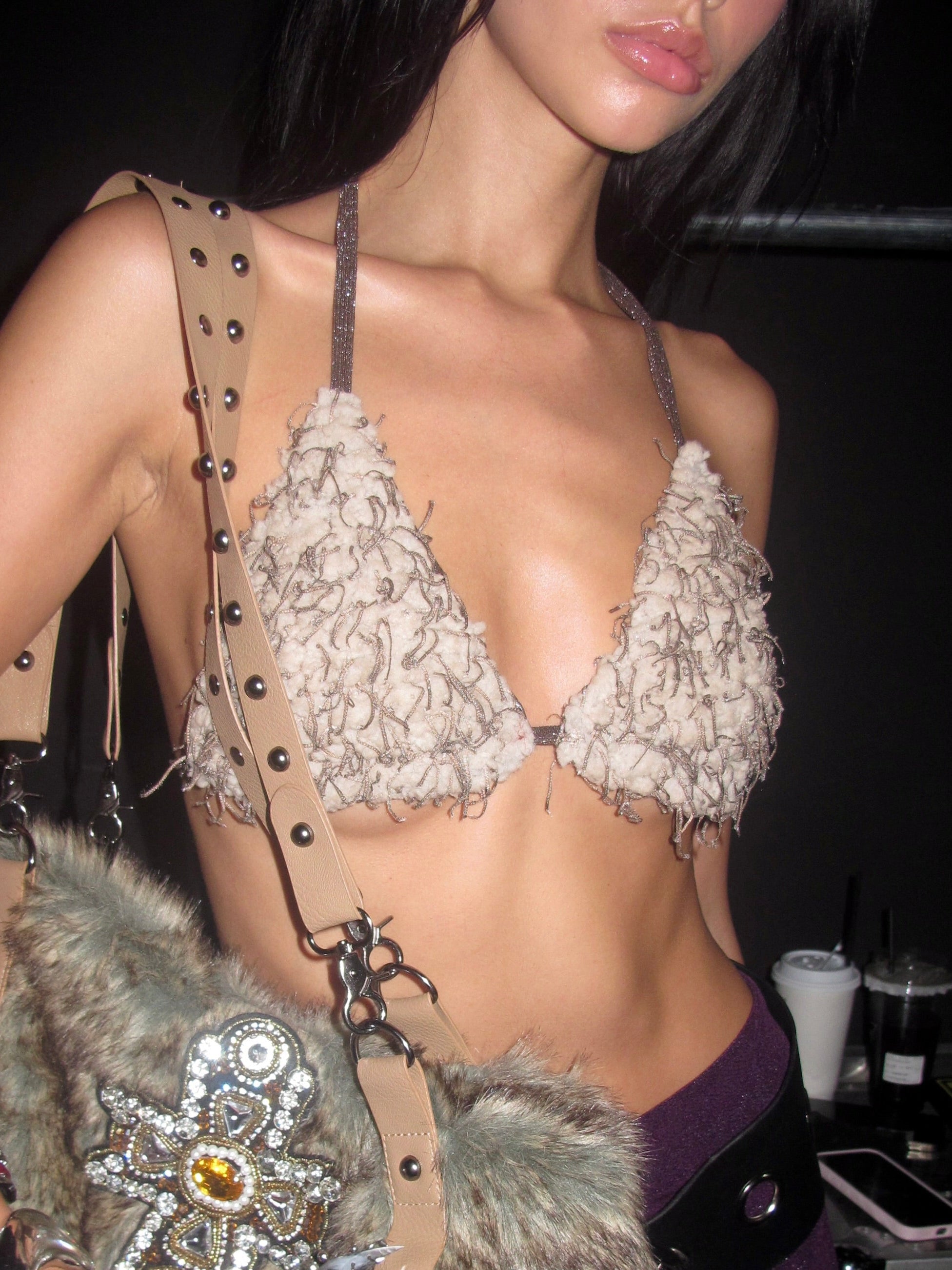 PROD Khaki / One size / In-stock Wild Thing Feather Bikini Top