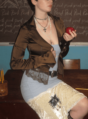 PROD Lace-trimmed Satin Sparkly Blazer /Brown