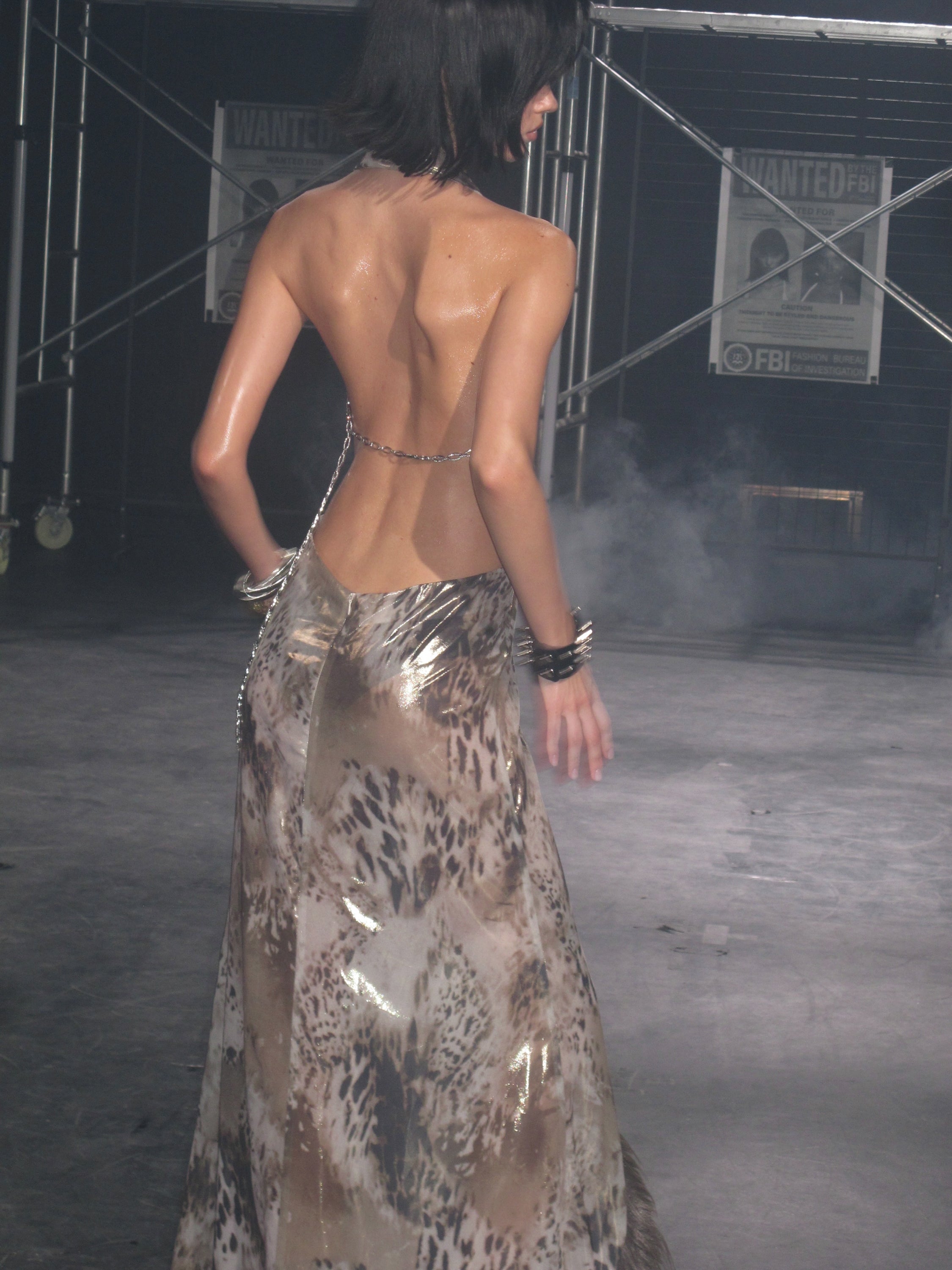 PROD Leo Faux Fur Trim Halter Neck Maxi Dress