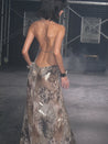 PROD Leo Faux Fur Trim Halter Neck Maxi Dress