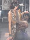 PROD Leo Faux Fur Trim Halter Neck Maxi Dress