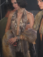 Leo Faux Fur Trim Halter Neck Maxi Dress