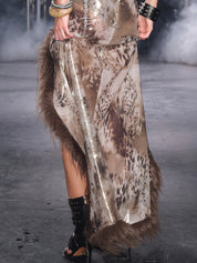 PROD Leo Faux Fur Trim Halter Neck Maxi Dress