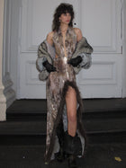 Leo Faux Fur Trim Halter Neck Maxi Dress