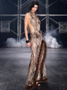 PROD Leopard / XS / In-stock Leo Faux Fur Trim Halter Neck Maxi Dress