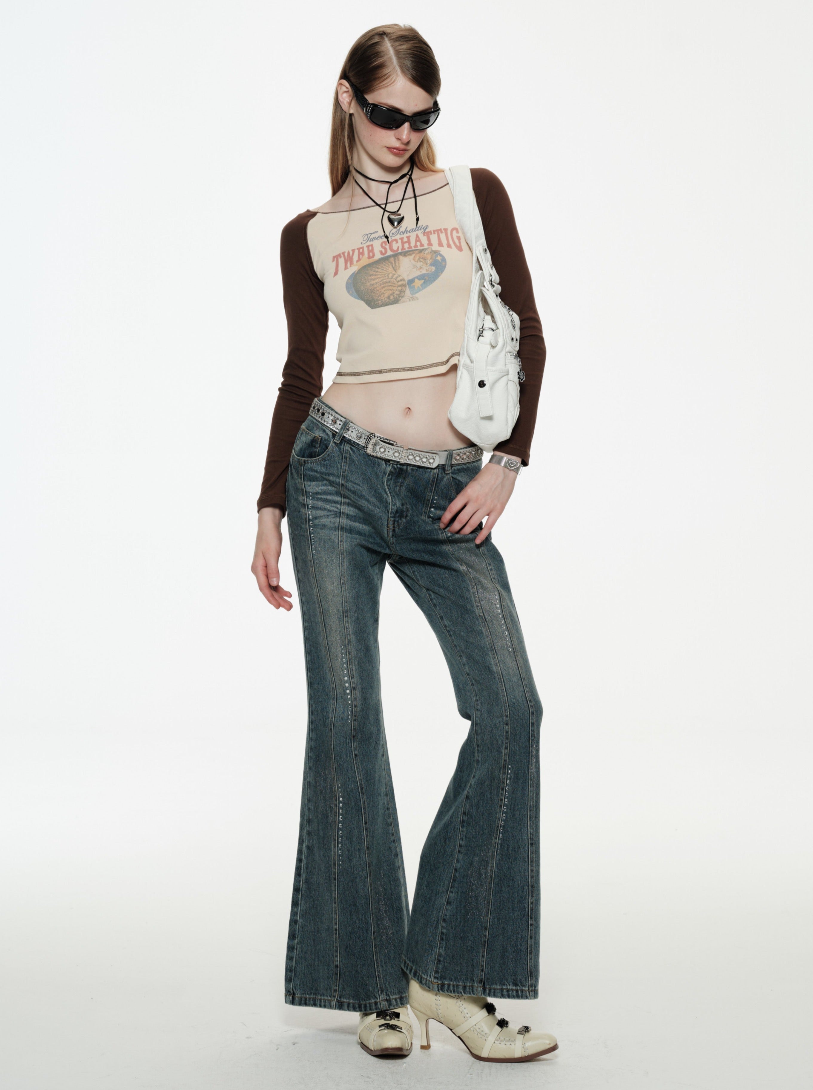 PROD Low Waisted Rhinestone Flare Jeans