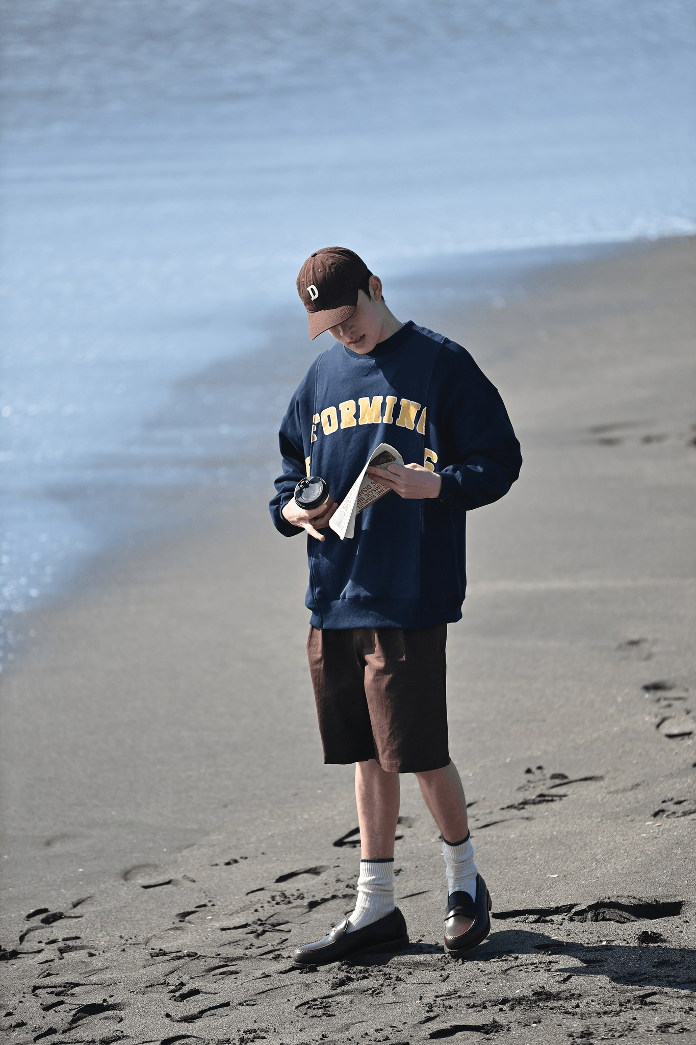 PROD  Men's Clothes Men's Stitching Oversized Crewneck Sweatshirt / Navy Blue