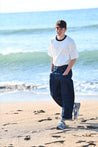 PROD  Men's Clothes S / White / Oversized Men's Oversized T-shirt / White & Navy Blue Collar
