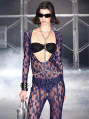 PROD Nadia V-neck Top In Navy Butterfly