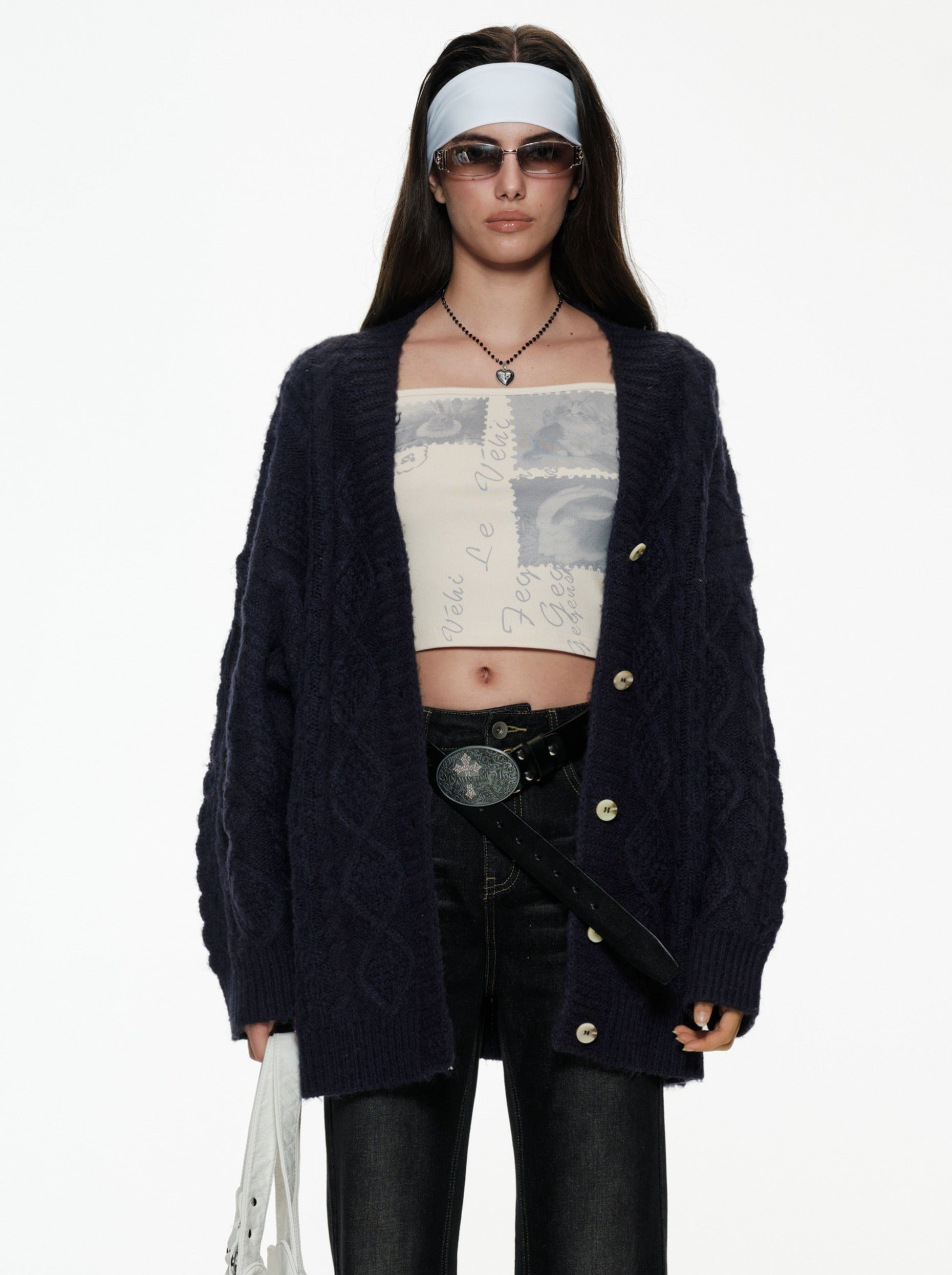 PROD Navy blue / XS Open-Front Knit Cardigan