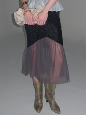 PROD Navy & gray / XS / In-stock Luna Sheer Mesh Skirt Navy