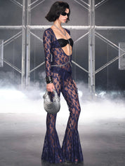 PROD Navy / XS / In-stock Butterfly Mesh Flare Pants