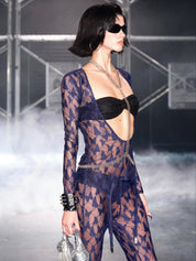 PROD Navy / XS / In-stock Nadia V-neck Top In Navy Butterfly