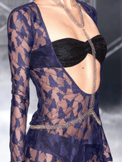 PROD Navy / XS / In-stock Nadia V-neck Top In Navy Butterfly