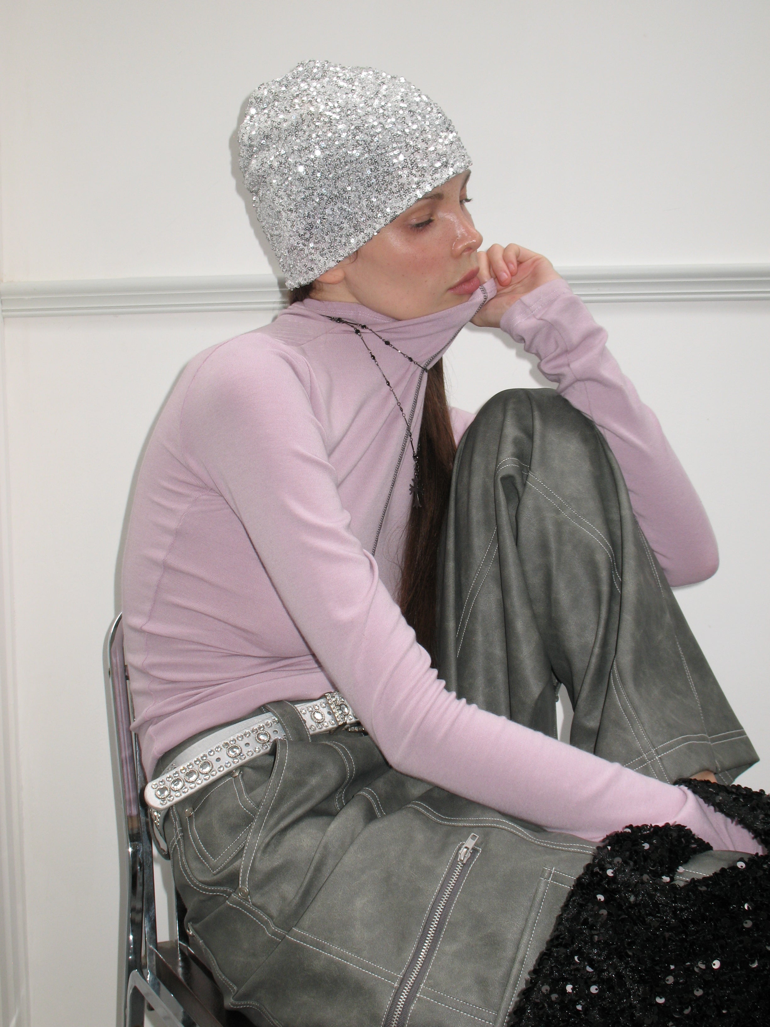 PROD  One Size / sliver Silver Sequined Cap