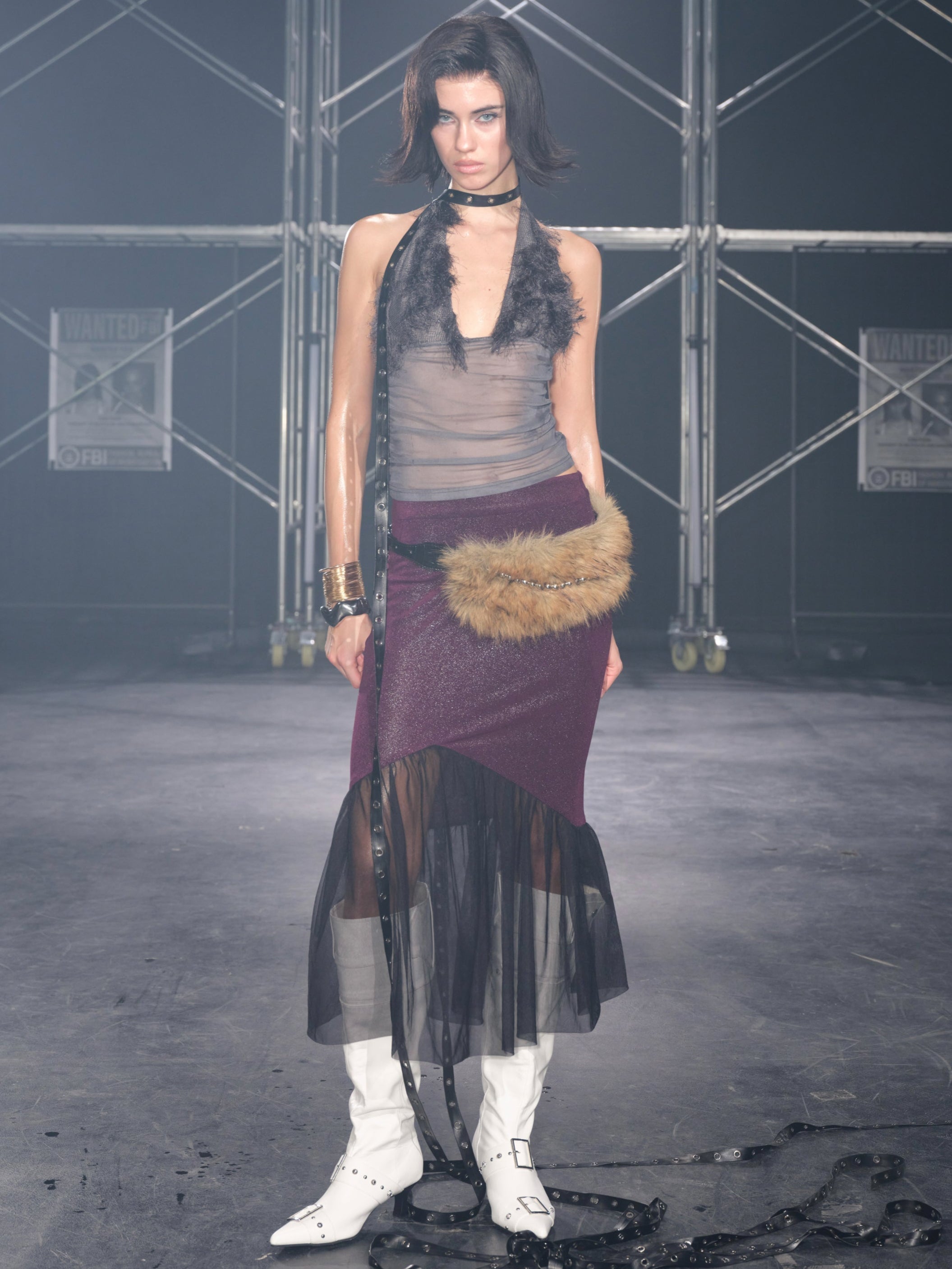 PROD Ophelia Faux Fur Halter Top Gray