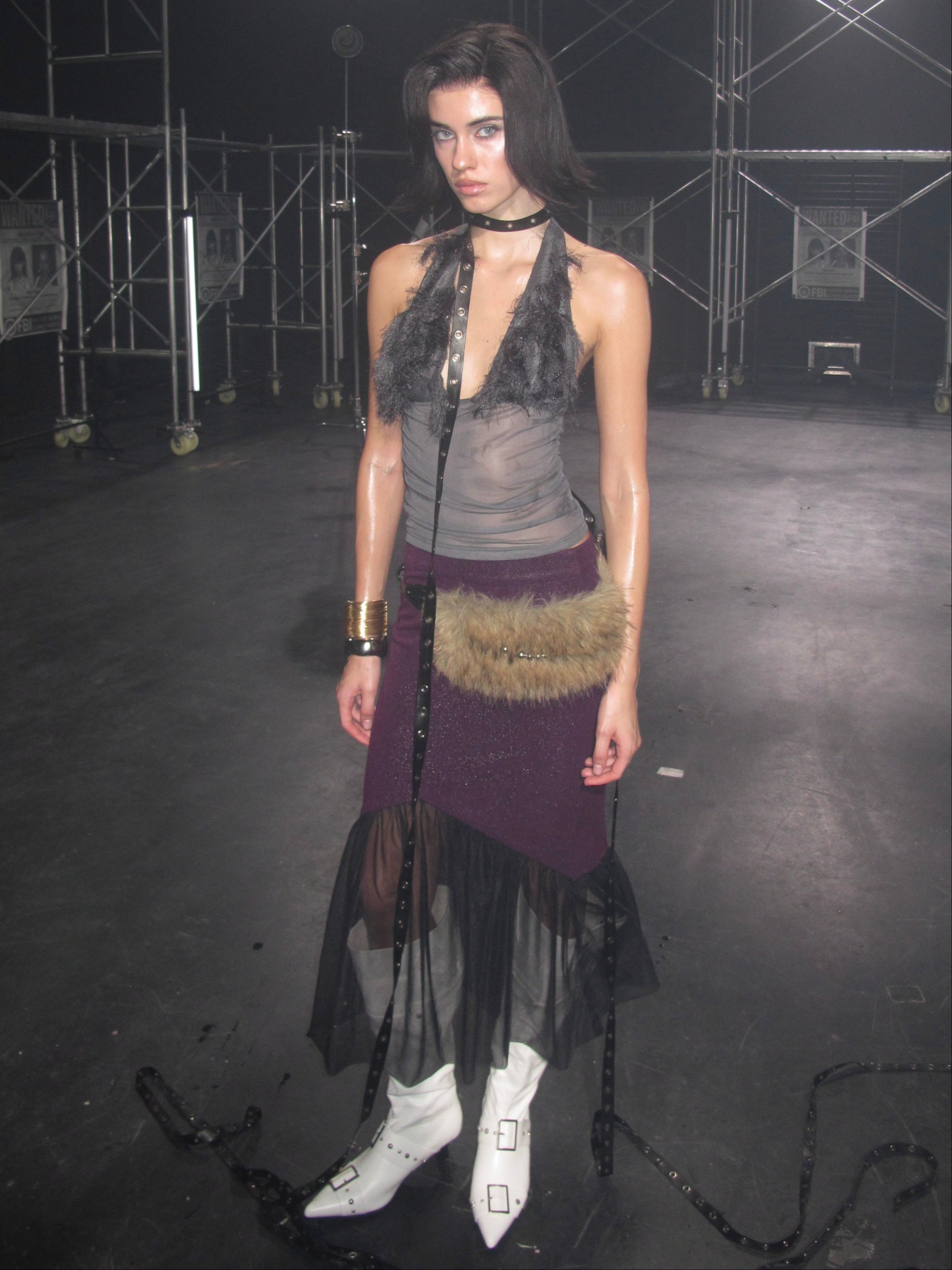 PROD Ophelia Faux Fur Halter Top Gray