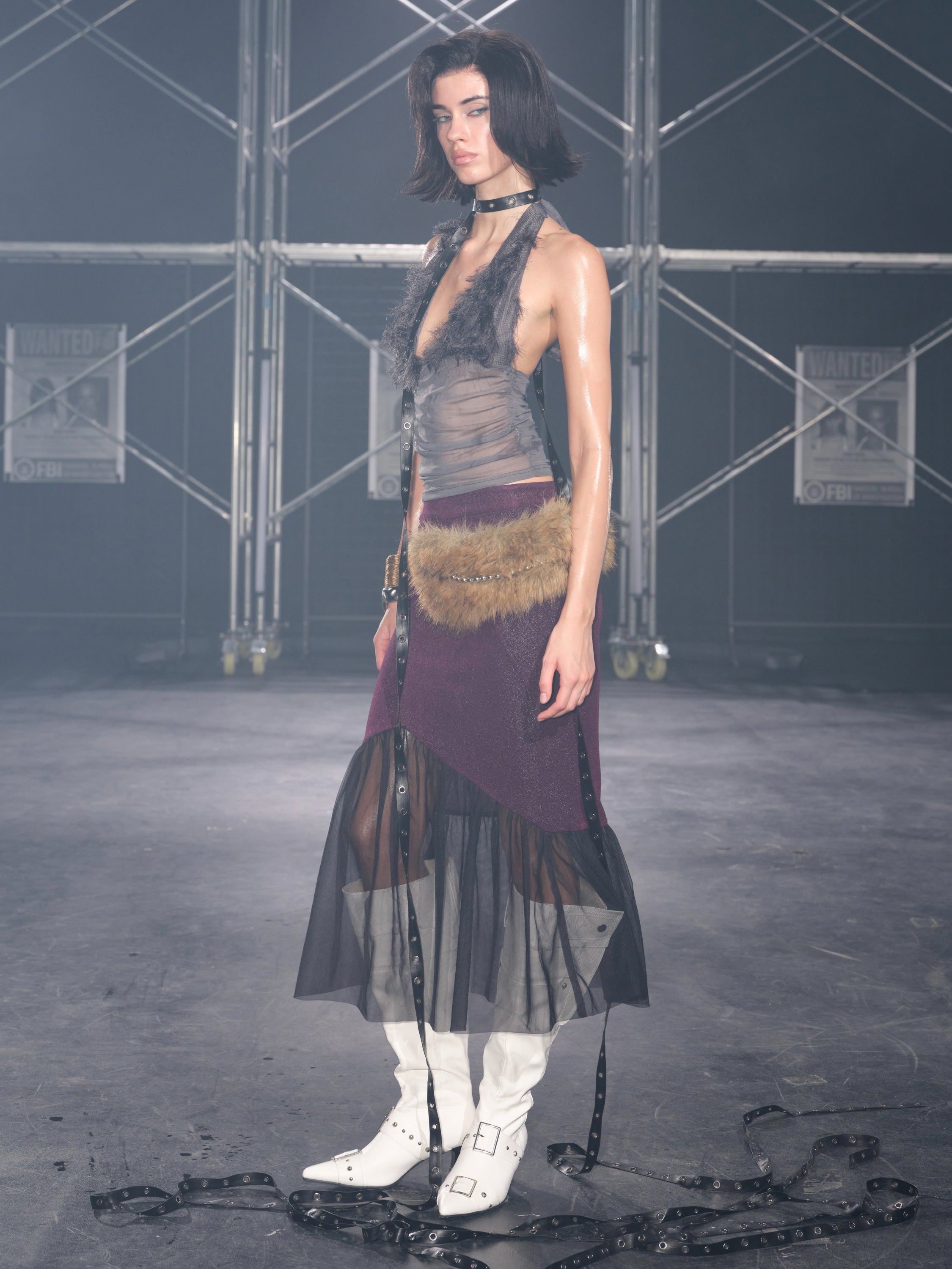 PROD Ophelia Faux Fur Halter Top Gray