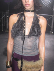 PROD Ophelia Faux Fur Halter Top Gray