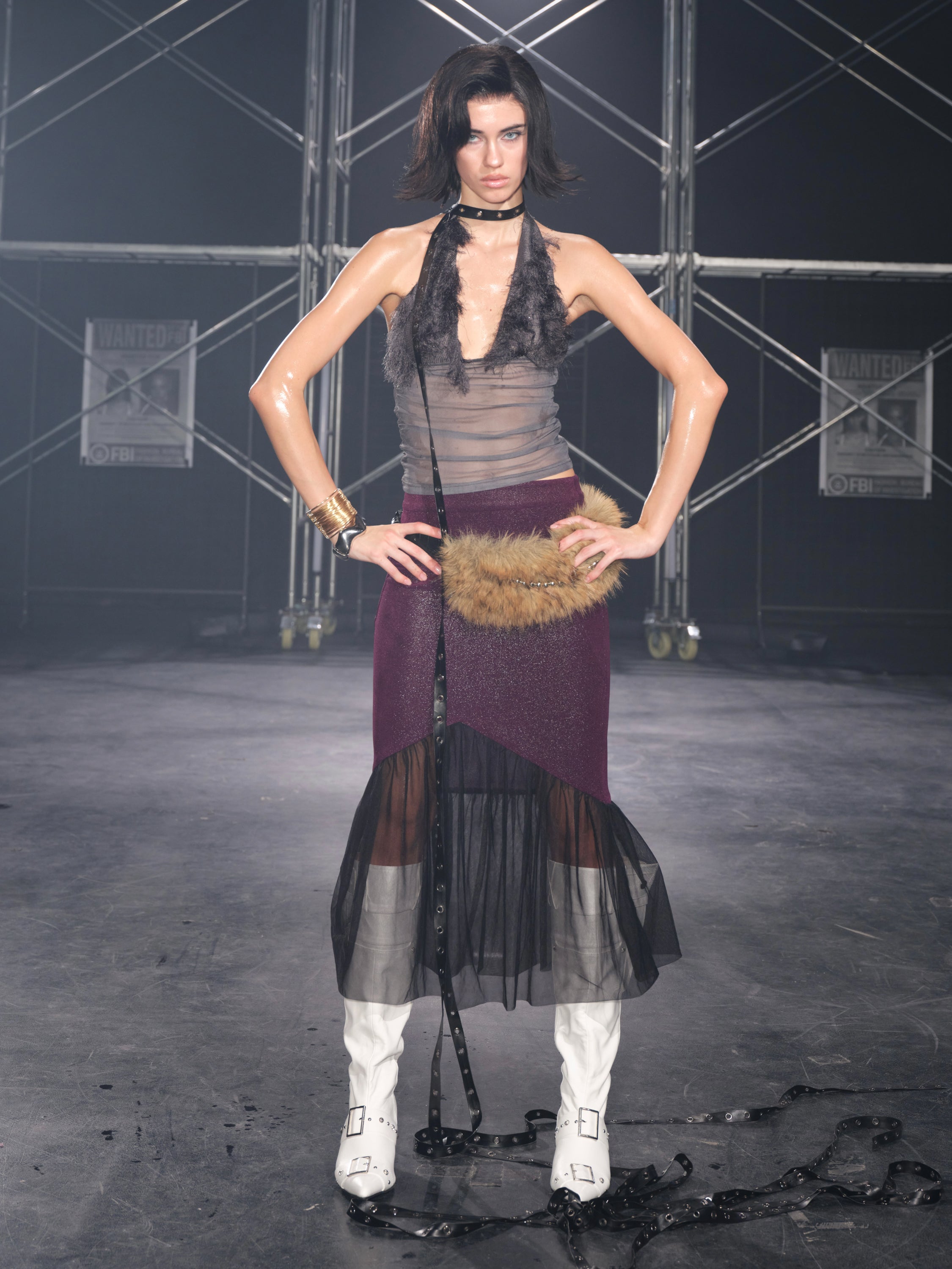 PROD Ophelia Faux Fur Halter Top Gray