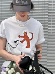 PROD PROD LAB T-SHIRTS Tiger House Graphic Basic Short Sleeve T-Shirt / White