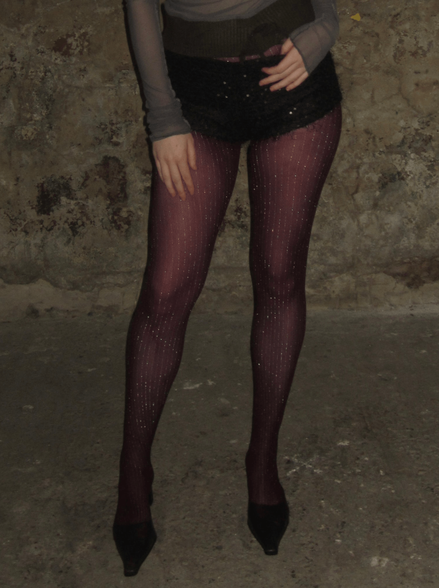 PROD Red / One size / In-stock Silver vertical striped tights /Red