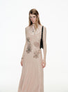 PROD S / Beige / In-stock Mesh Ink Painting Asymmetrical Long Dress