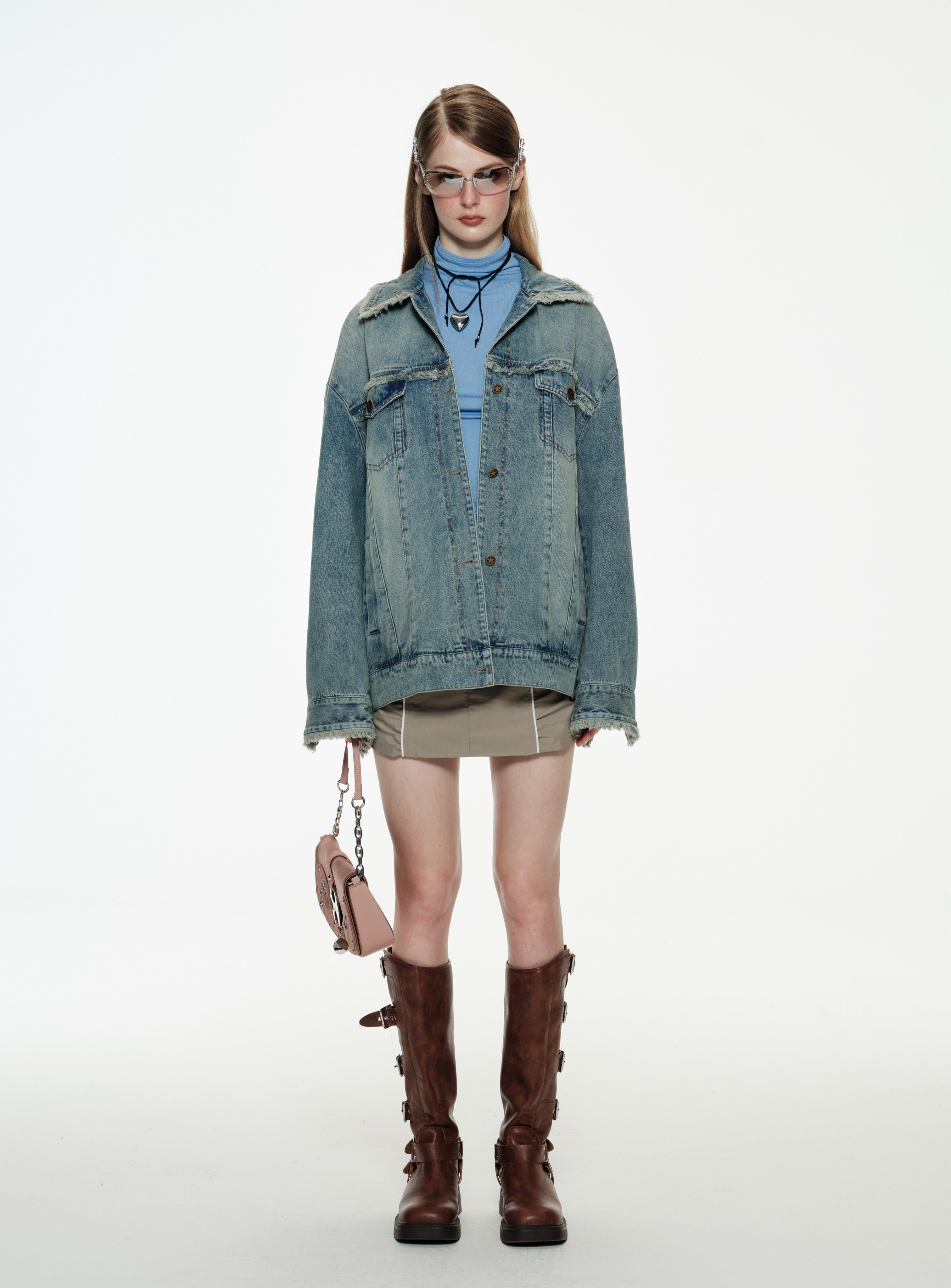  Blue Raw Edge Washed Denim Jacket