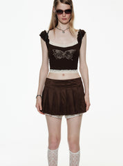 PROD S / Dark Brown Butterfly Lace Crop Tank