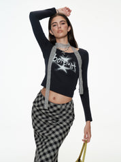 PROD S / Navy Blue Boremh Glitter Star Top