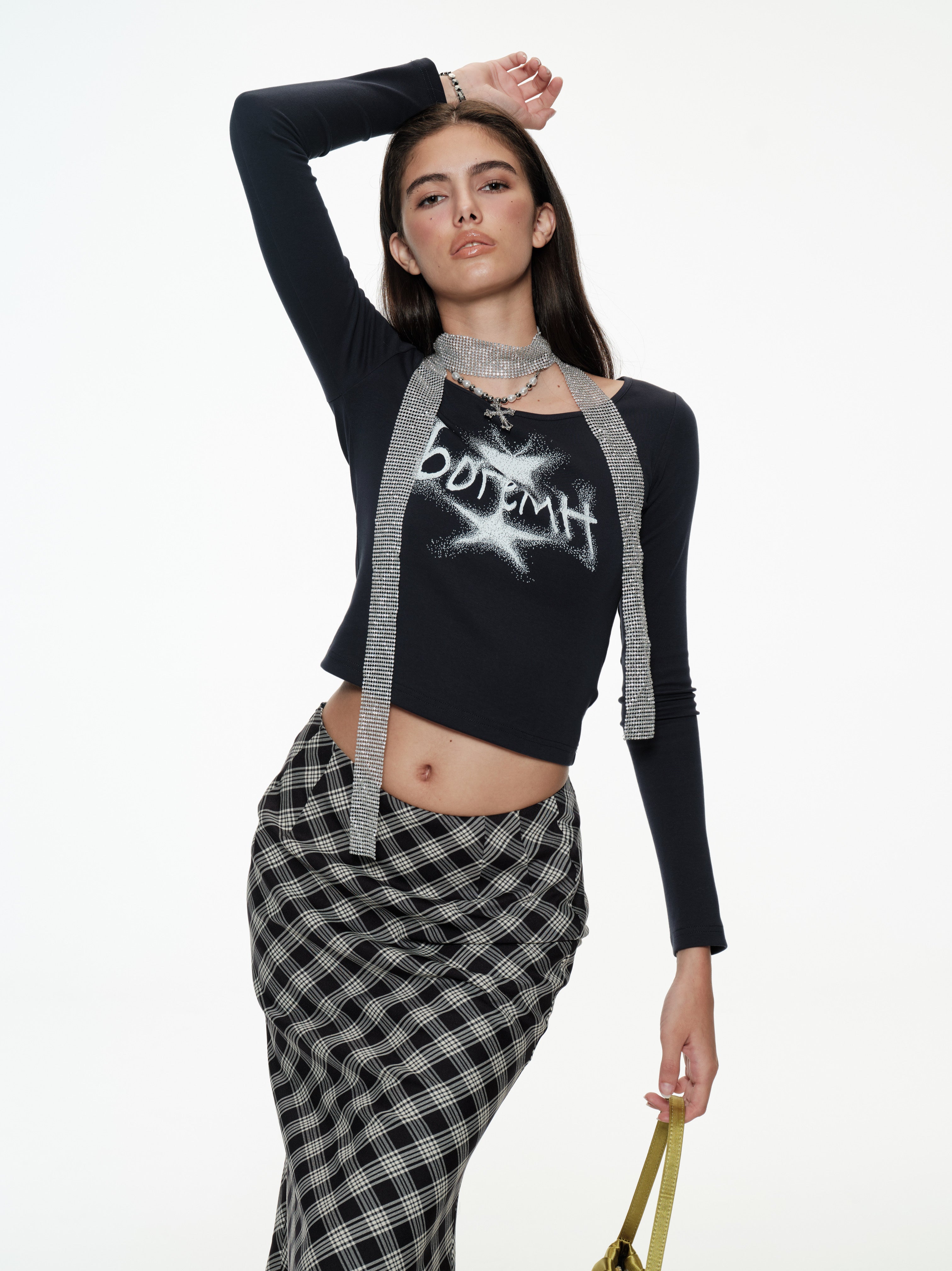 PROD S / Navy Blue Boremh Glitter Star Top