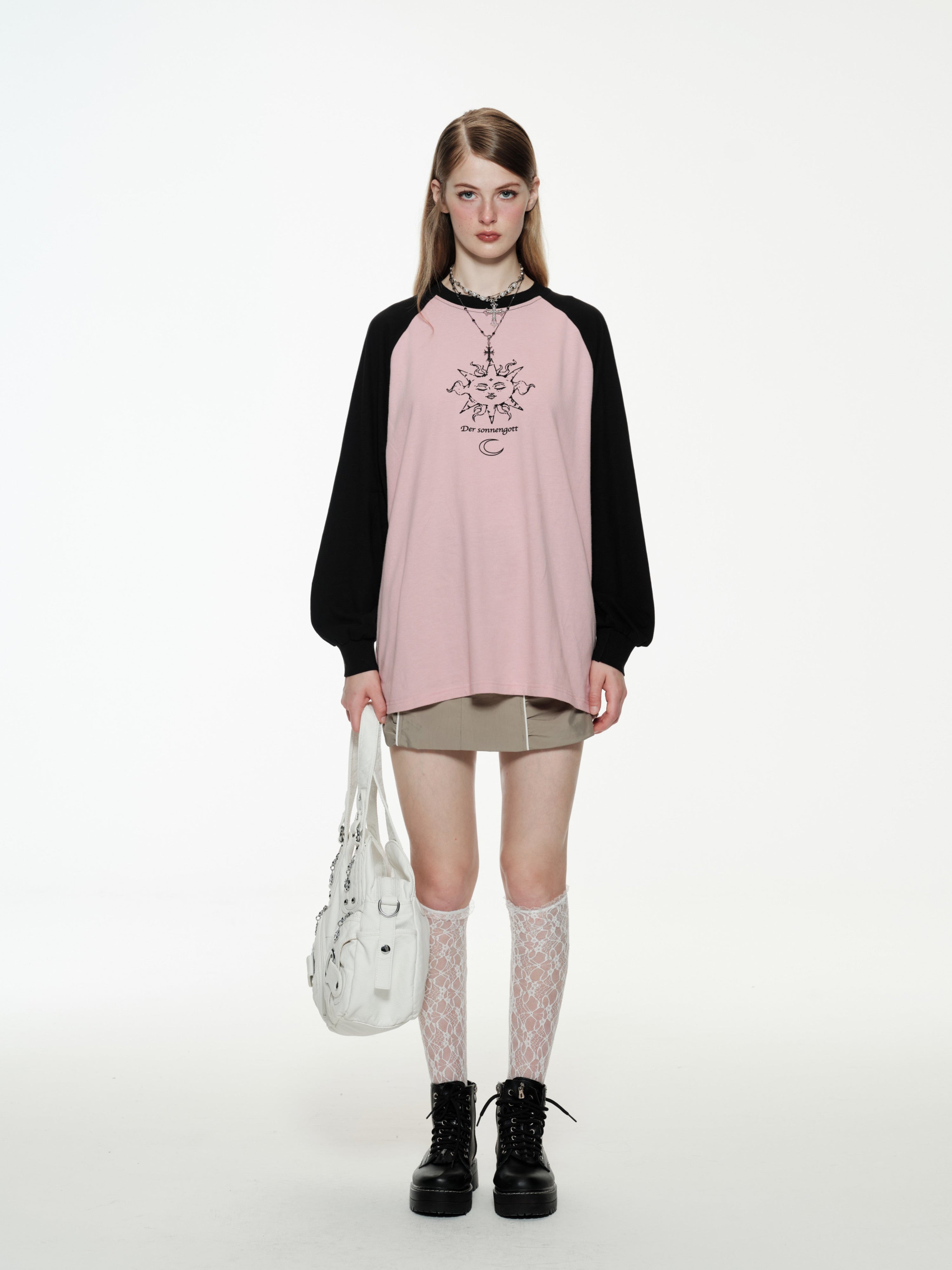 PROD S / Pink Black Apollo Raglan Loose Sweatshirt