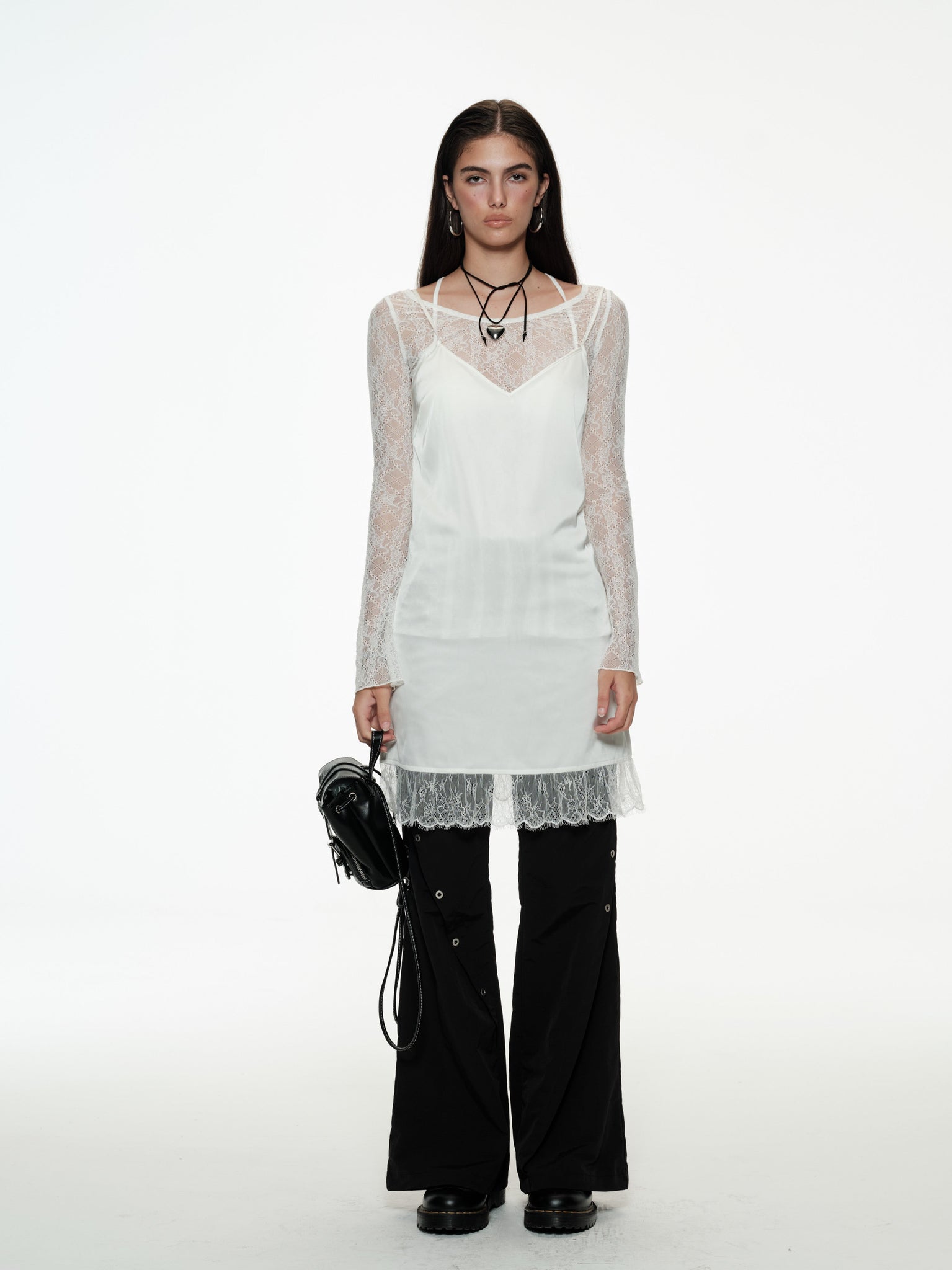 PROD S / White Satin Lace Cami Dress