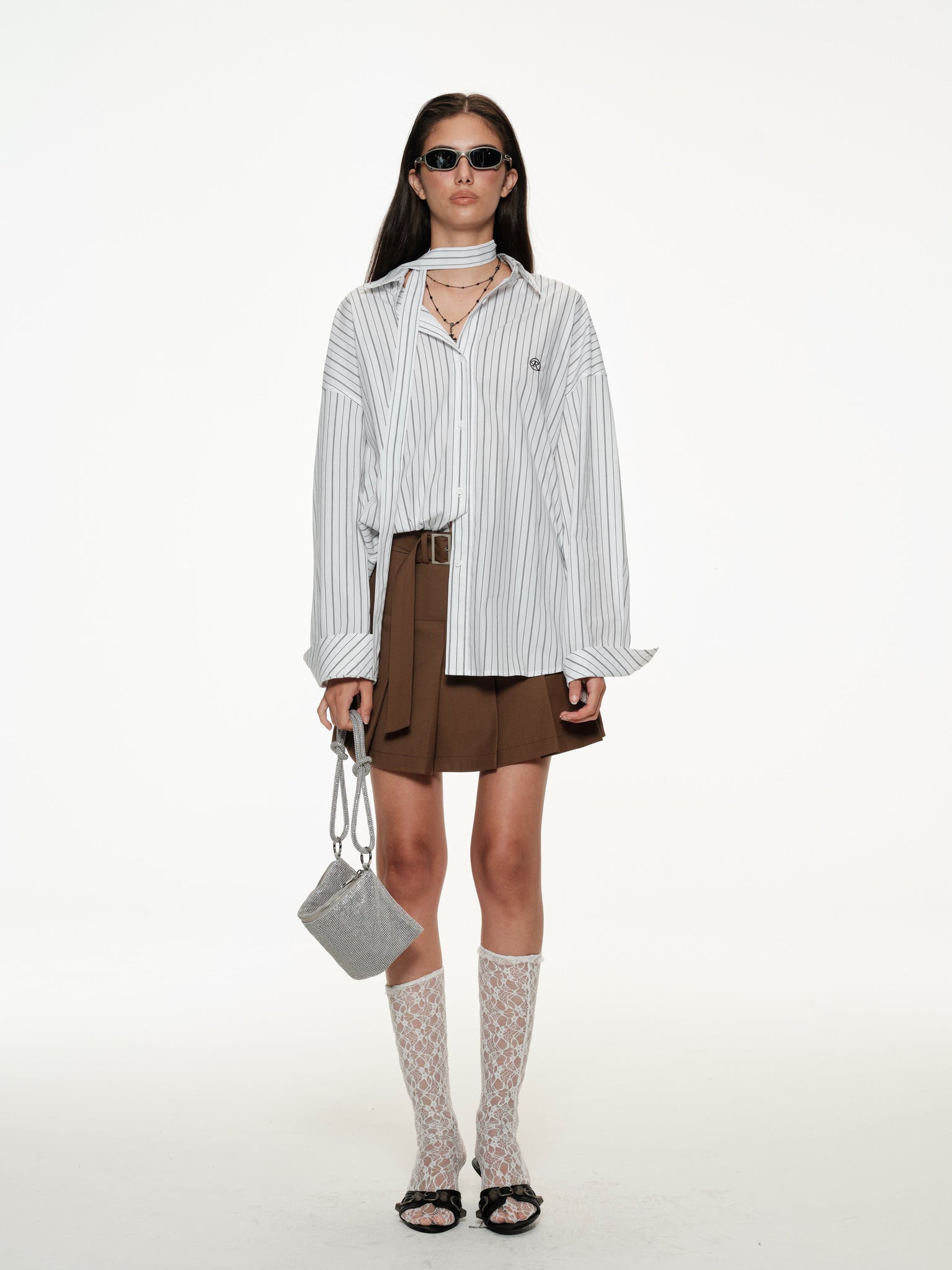 PROD S / White Striped Blouse With Tie
