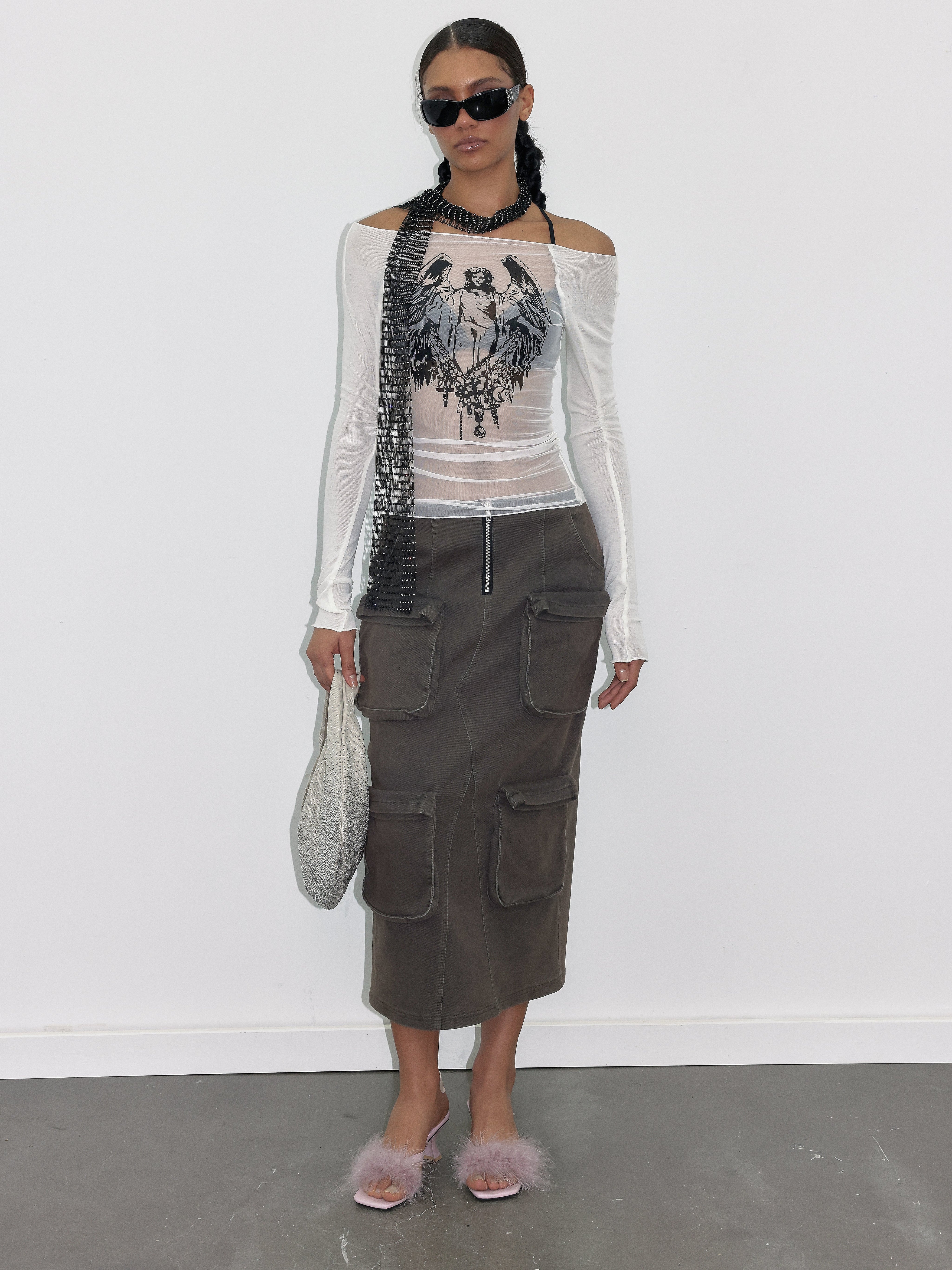 PROD  Semi-sheer Off-the-shoulder Long sleeve