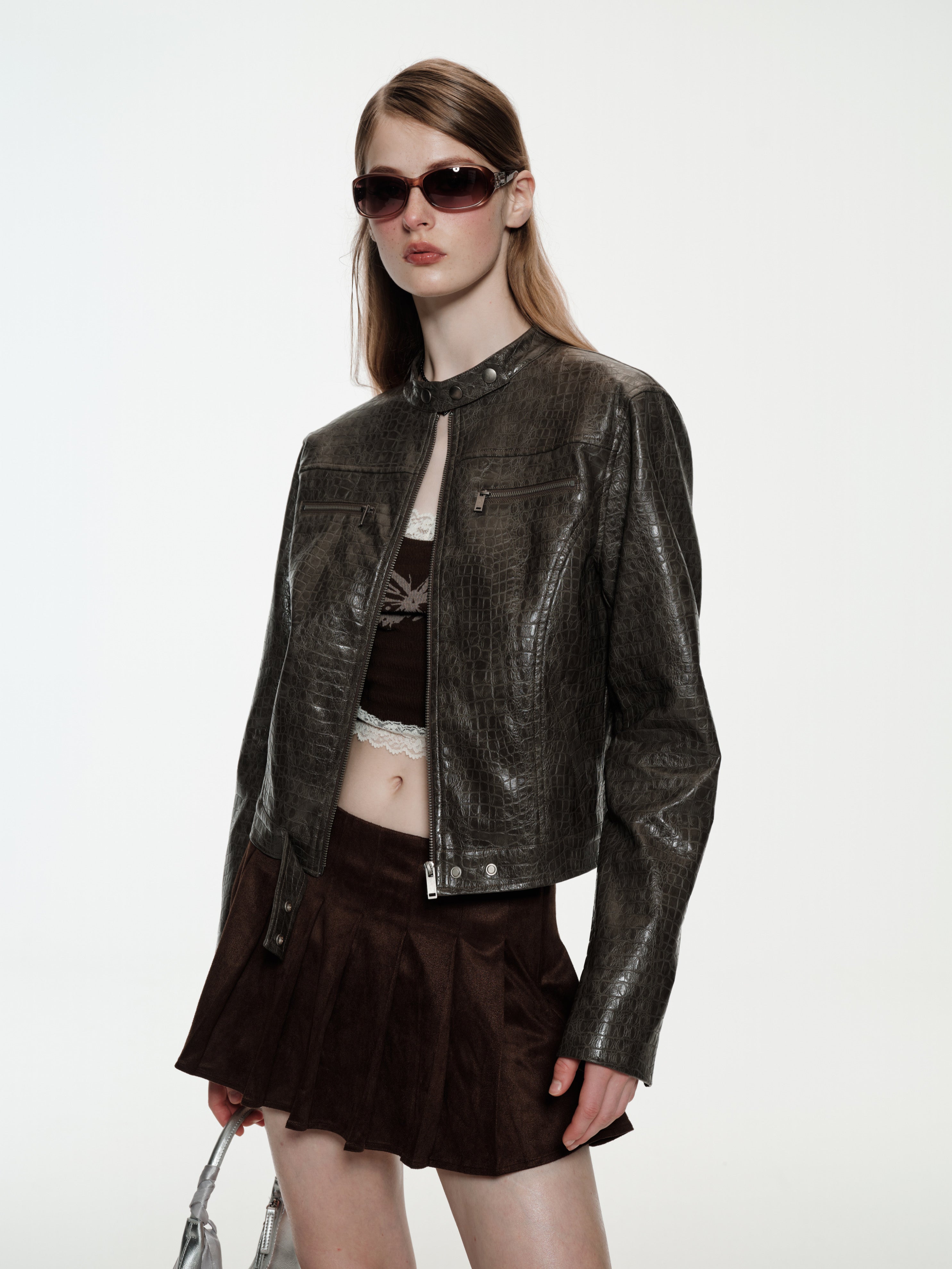 Short faux leather outlet jacket