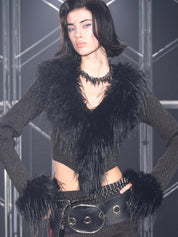 PROD silver black / XS / In-stock Sasha Faux Fur Trim Cardigan