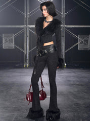 PROD silver black / XS / In-stock Sasha Faux Fur Trim Flared Pants